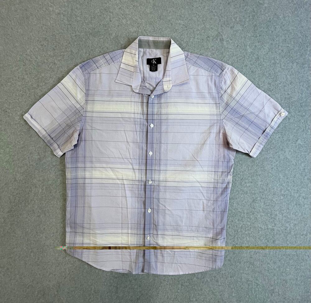 Calvin Klein Mens M Regular Blue/White Plaid Cotton Woven Short Sleeve Shirt